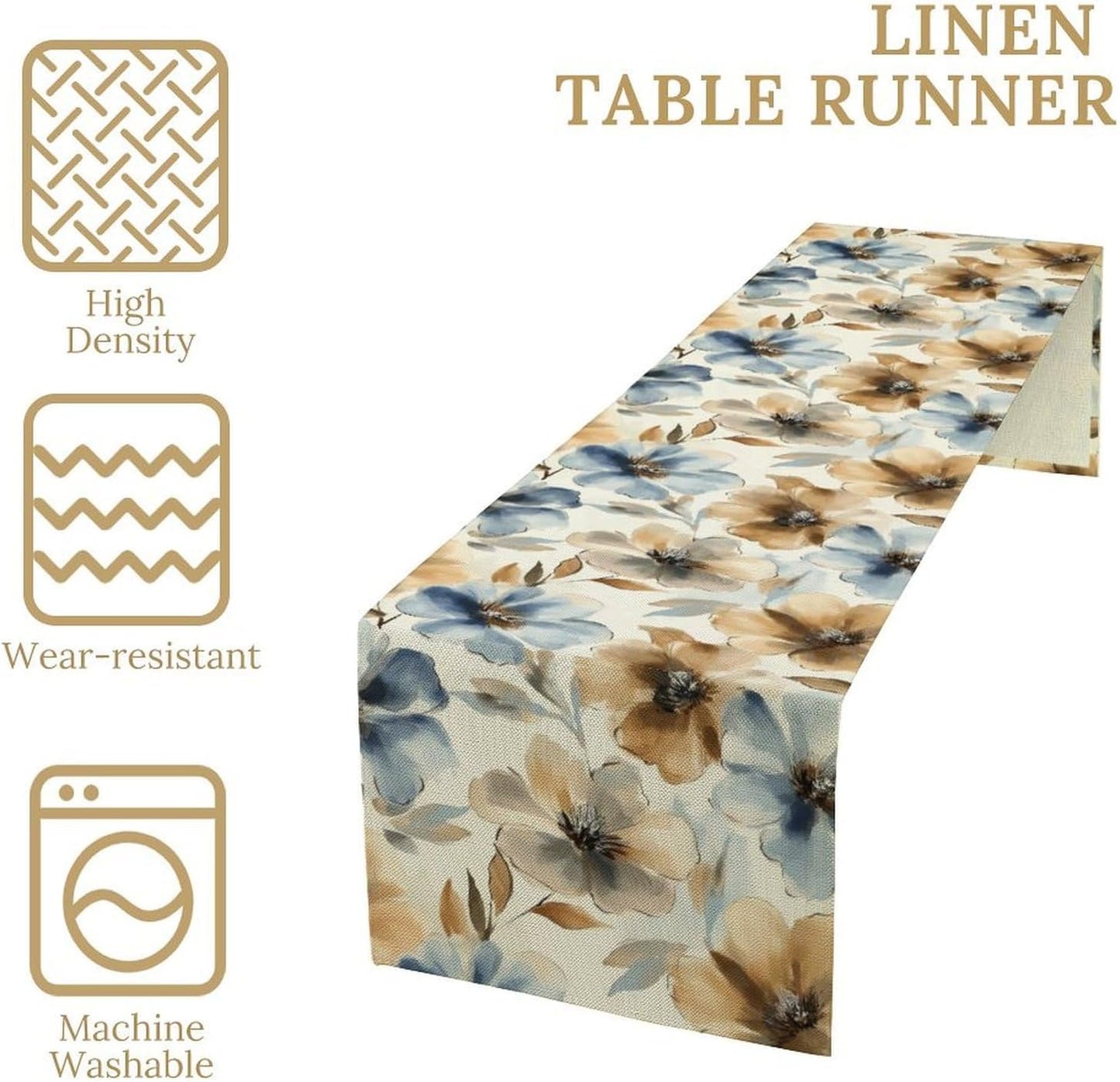 Poppy Floral Table Runner, Watercolor Brown Blue Flowers Blossom Summer Nature Table Runner for Kitchen Dinning Table Runner Decor Home Wedding Party Holiday, 13x36 Inch