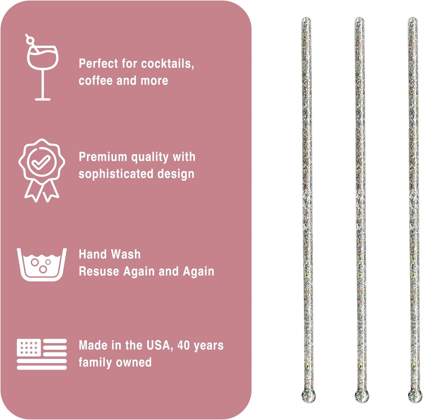 Royer Cocktail Stirrers - PRIDE Cocktail Glitter for Drinks, Perfect LGBTQ+ Party Drink Mixer & Decorations | 6 inches - Rainbow Glitter Stick with Disco Ball Design (D50)