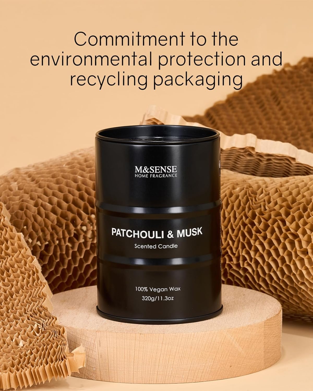 M&SENSE Patchouli Musk Scented Candle,Gifts for Men,70 Hours Slow Burning Natural Soy Candles11.3 oz