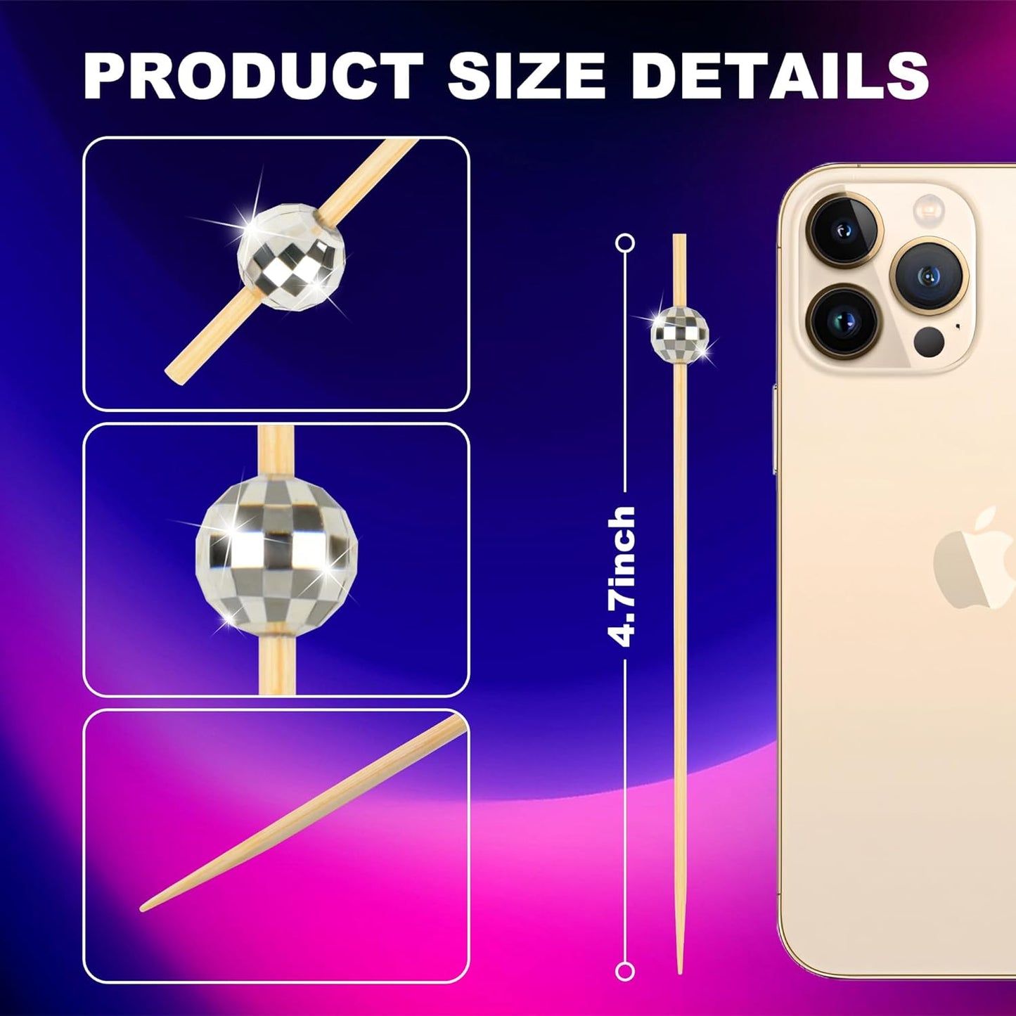 300 PCS Cocktail Picks Disco Ball Decor, Fancy Toothpicks for Appetizers, Bamboo Skewers for Appetizers,Drinks, Fruits, Disco Party Decorations. 4.7 Inch Long Silver Wooden Cocktail Sticks…