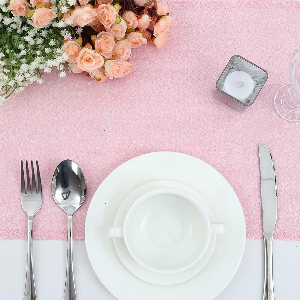 Eternal Beauty Pink Table Runner for Wedding, 2PCS-12x108 Sequin Table Runner Decorations for Birthday Parties, Banquets, Graduations,Christmas