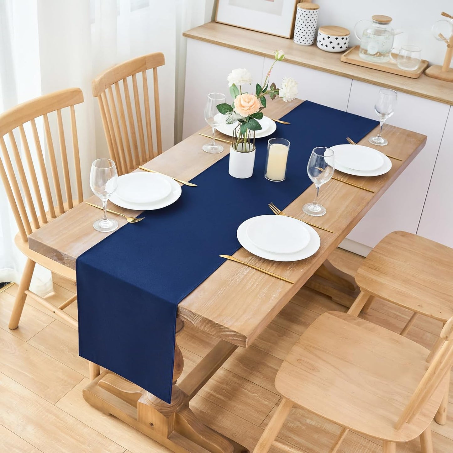 2 Pack Navy Blue Table Runner 12 x 90 Inch Solid Color Farmhouse Runners Coffee Table Dresser for Daily Party Home Decoration