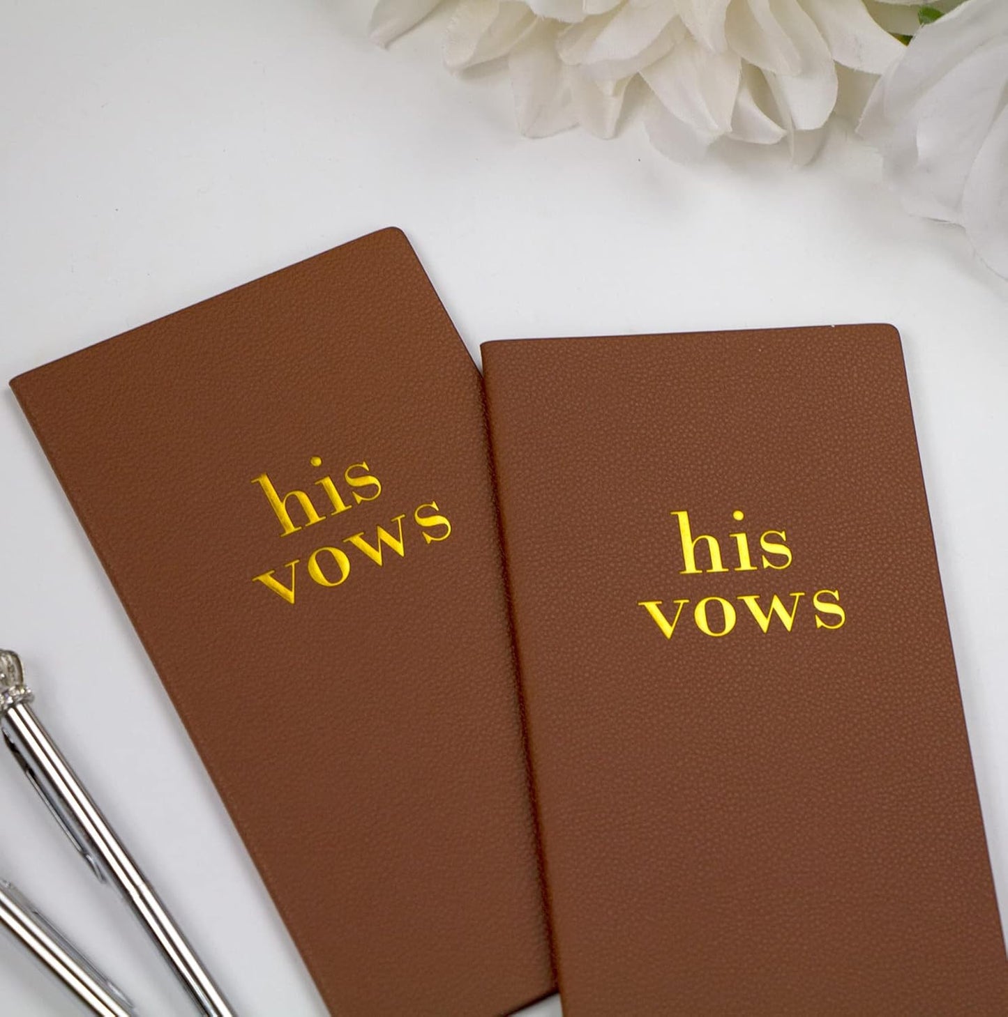 LGBTQ Premium Leather Vow Books His and His Booklet - Wedding Stuff & Essentials for LGBTQ Wedding - Ideal Gift, Must Have Wedding Planning Books - Keepsafe Gay Couple (Brown/Brown)