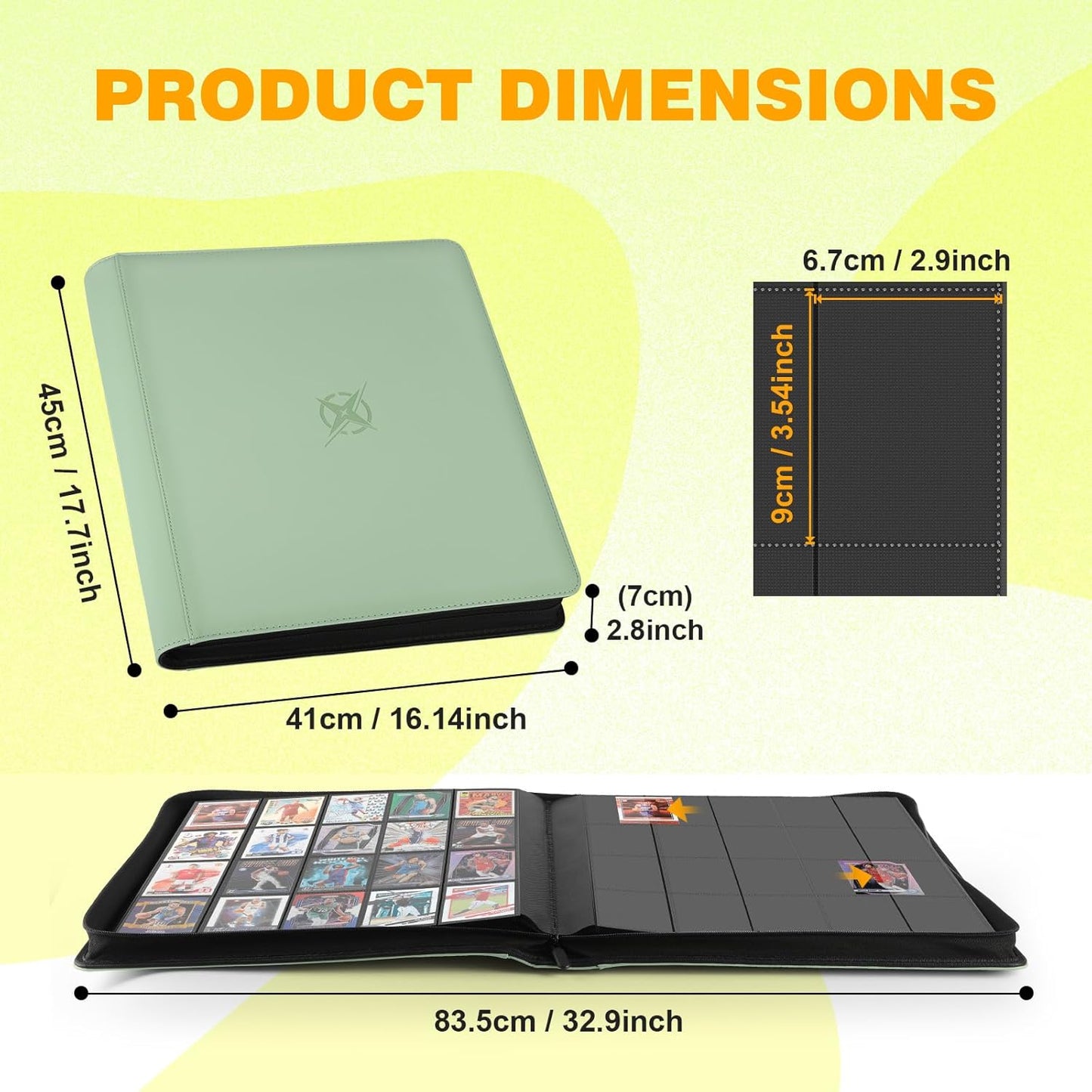 20-Pocket Card Binder, Trading Card Binder Holds 2000 Cards, Premium Zippered Trading Card Album Compatible with TCG, Game & Sports Cards (Soft Green)