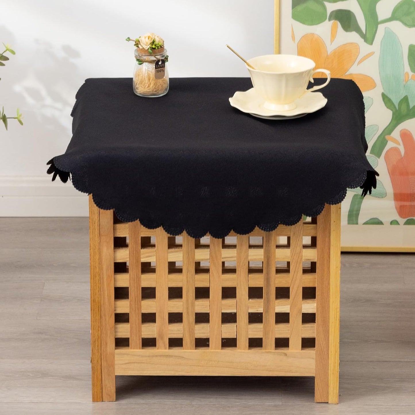 Small Round Black Tablecloth 24 Inch Polyester Fabric Washable Table Cover Decorative Wrinkle Resistant Solid Color Table Cloth for Nightstand Party Wedding Camping
