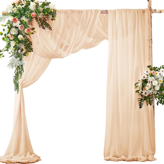 SiinvdaBZX 4 Panels Wedding Arch Draping Fabric 30" x 20Ft Champagne Sheer Chiffon Fabric Outdoor Extra Long Decorative Drapery for Party Ceremony Ceiling Curtain Backdrop