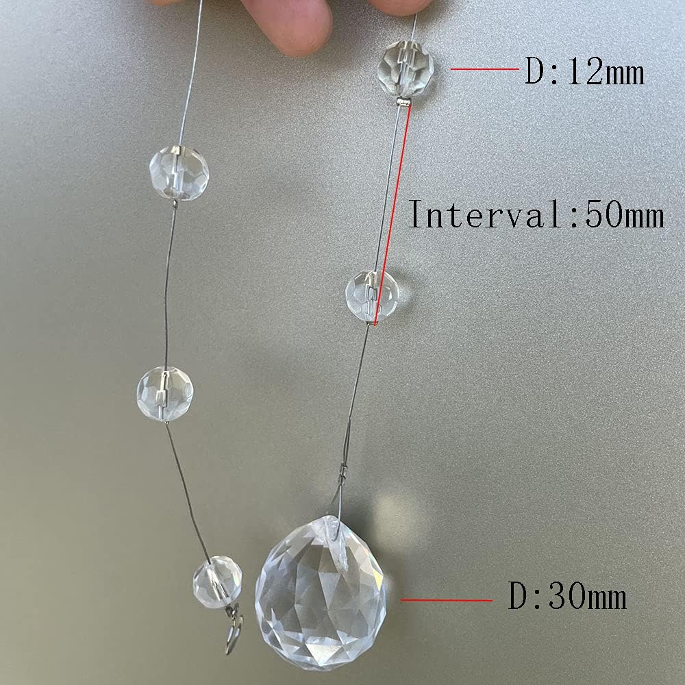 Clear Crystal Beads Strands Glass Beads String Hanging Decor for Wedding Arch Centerpieces Curtain Chandelier Ornaments Door Ceiling Beaded Drapes Decoration Accessories(2 Feet 5pcs)