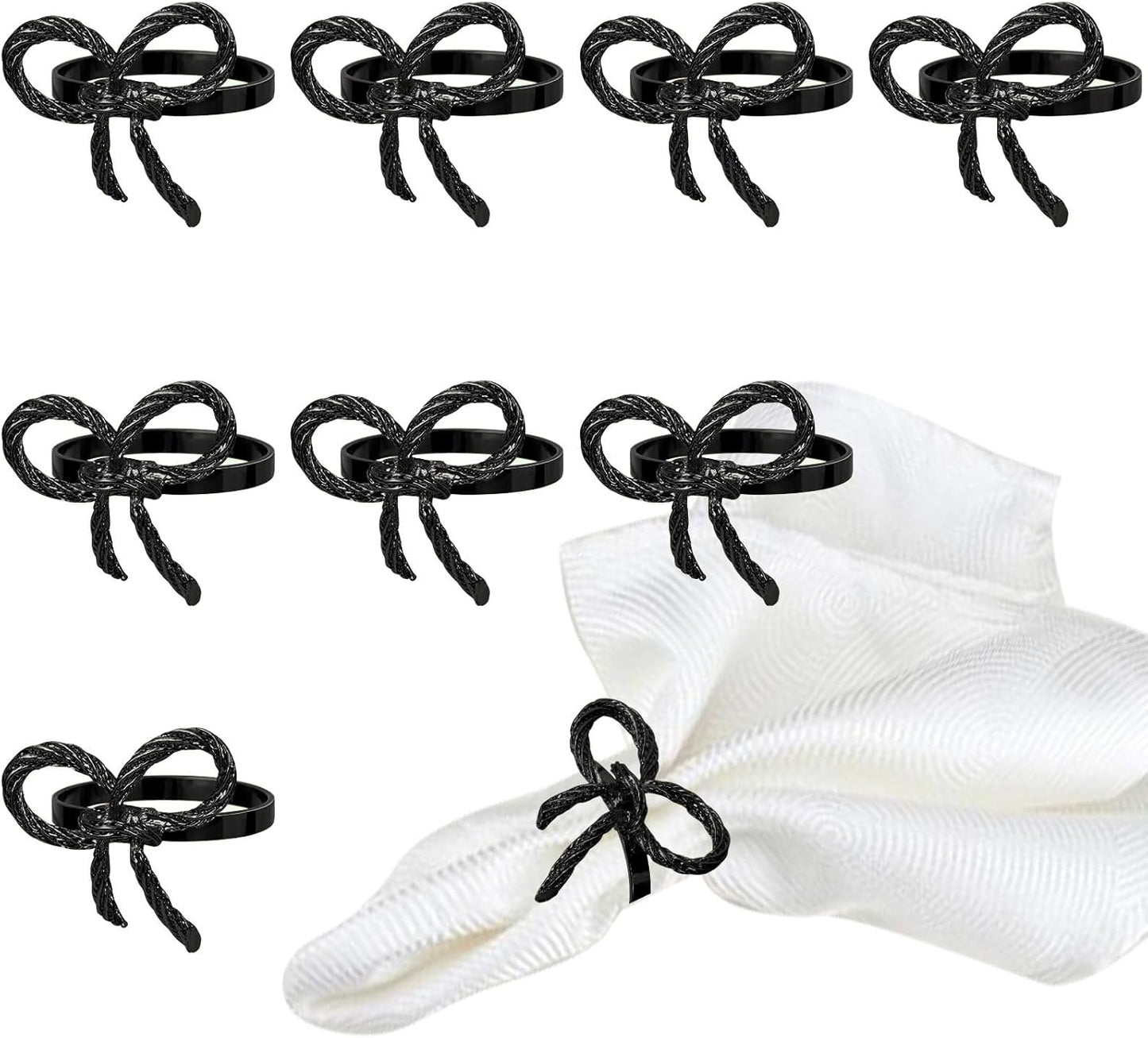 Pack of 6 Napkin Rings Alloy Hollow Out Flower Napkin Holder Dinning Table Napkin Ring for Dinner Parties Wedding Banquet Table Setting Family Gatherings Table Decor（Black，6）