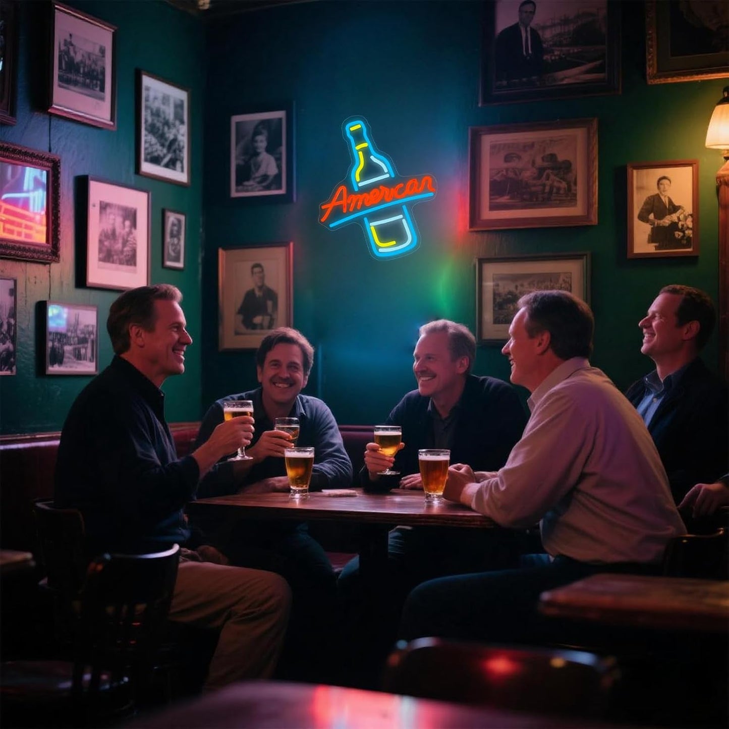 American Beer Neon Sign - Vintage Bottle LED Wall Light, Garage Bar Decor, Man Cave Lighting, Rustic Tavern Sign, USB Powered Neon for Game Room