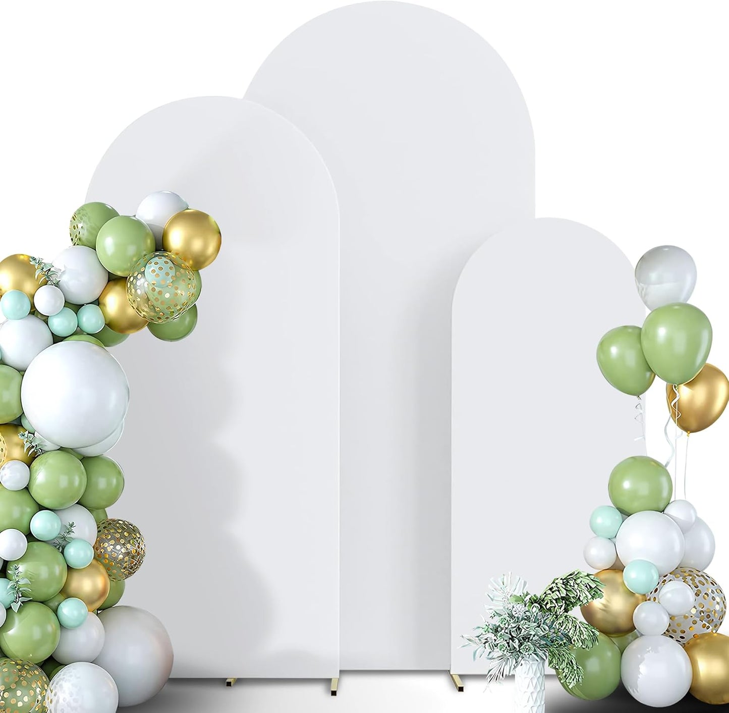 Spandex Anti Wrinkle Arch Backdrop Cover - High Elastic Fitted Arch Stand Cover Set of 3, White Round Top Chiara Backdrop for Wedding Birthday Party Garden Decor 6Ft, 6.6Ft, 7.2Ft
