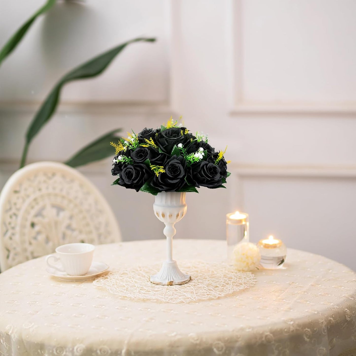 BLOSMON Flower Balls Wedding Rose Centerpieces 2 Pcs Black Fake Flowers Kissing Balls Decor Artificial Floral Arrangements Flower Bouquet of Roses Home Party Room Table DIY Decorations