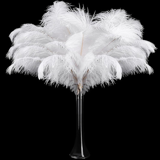 Retrowavy 30 Pcs 18-20 Inch Large Natural Ostrich Feathers Bulk for Centerpieces for Wedding Party Centerpieces Home Decoration Flower Arrangement (White)