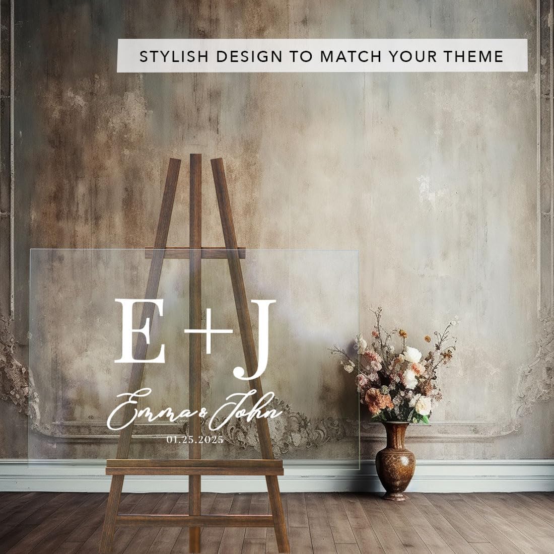 Andaz Press Custom Large Wedding Acrylic Sign, 16 x 24 Inches, Minimal Monograms, Personalized Sign, Welcome Sign For Modern Wedding Theme