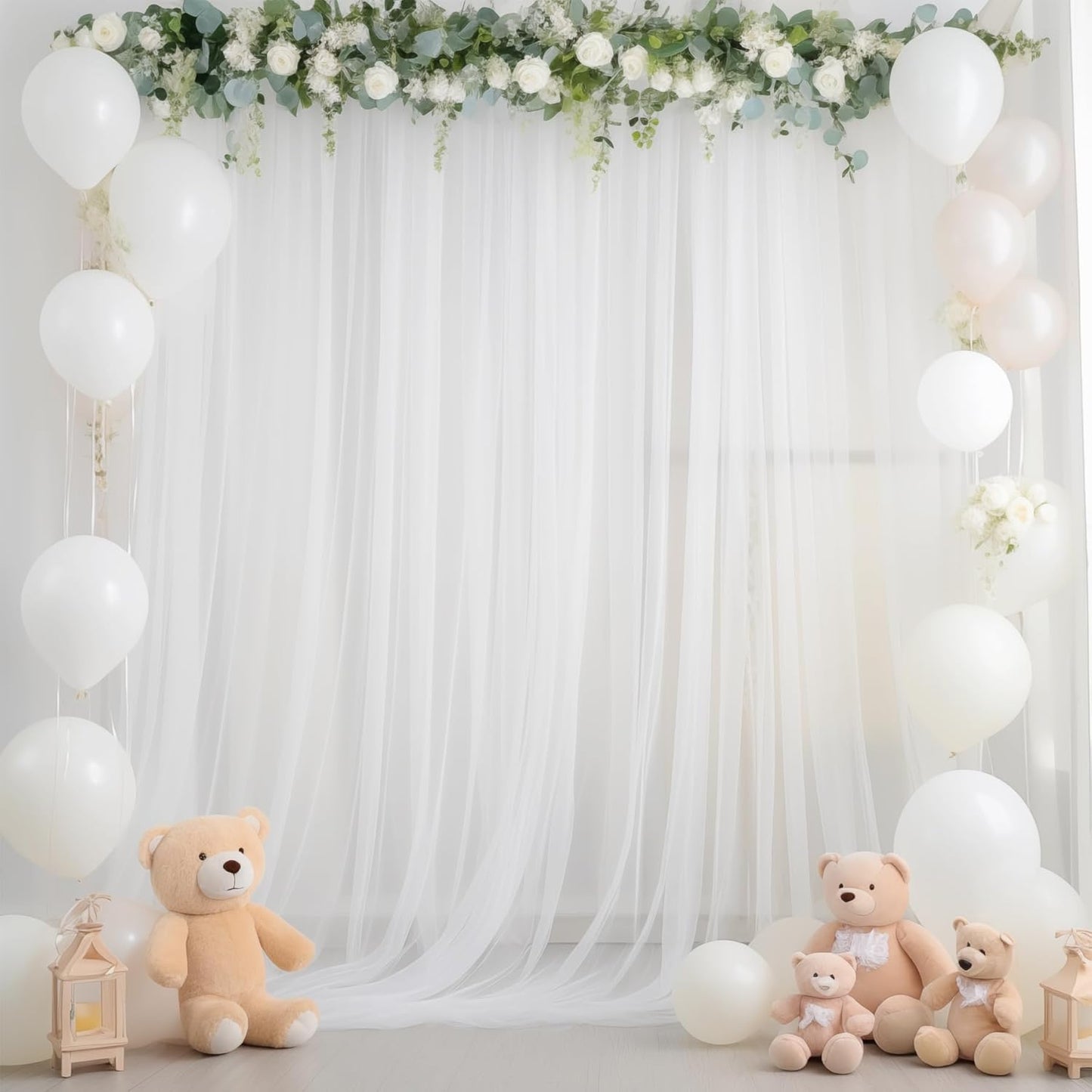 10ft X 10ft White Tulle Backdrop Curtain for Parites, Sheer Backdrop Curtains Fabric Drapes for Wedding Ceremony Arch Party Stage Decorations