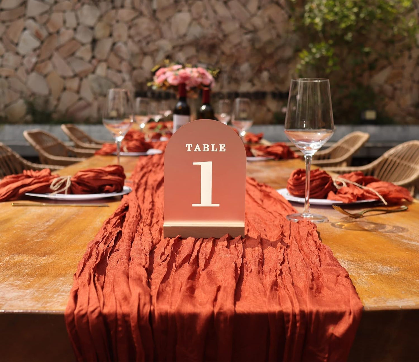 Wedding Table Numbers 16-20, Acrylic Arch Signs with Natural Wood Stands Holders, Rustic Table Decor for Reception & Parties (Frosted White)