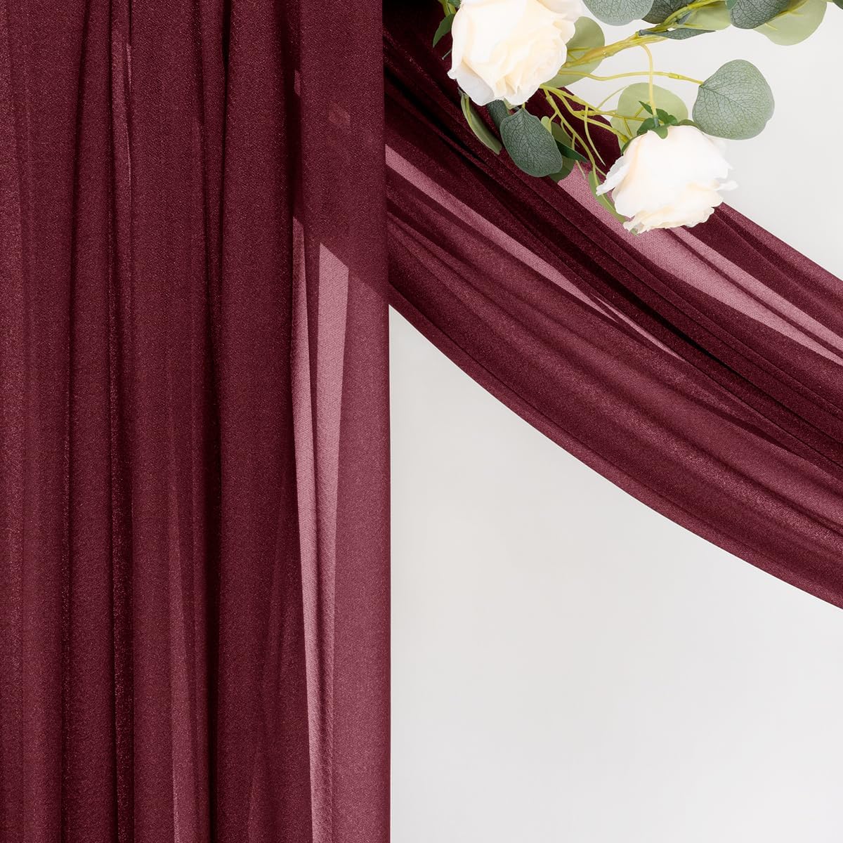 MLMC Burgundy Wedding Arch Draping Fabric 2 Panels 29" x 20 FT Extra Long Gauze Drapes Sheer Backdrop Curtains 6.6 Yards Outdoor Drapery Panels for Wedding Bridal Shower Party Ceiling Decoration