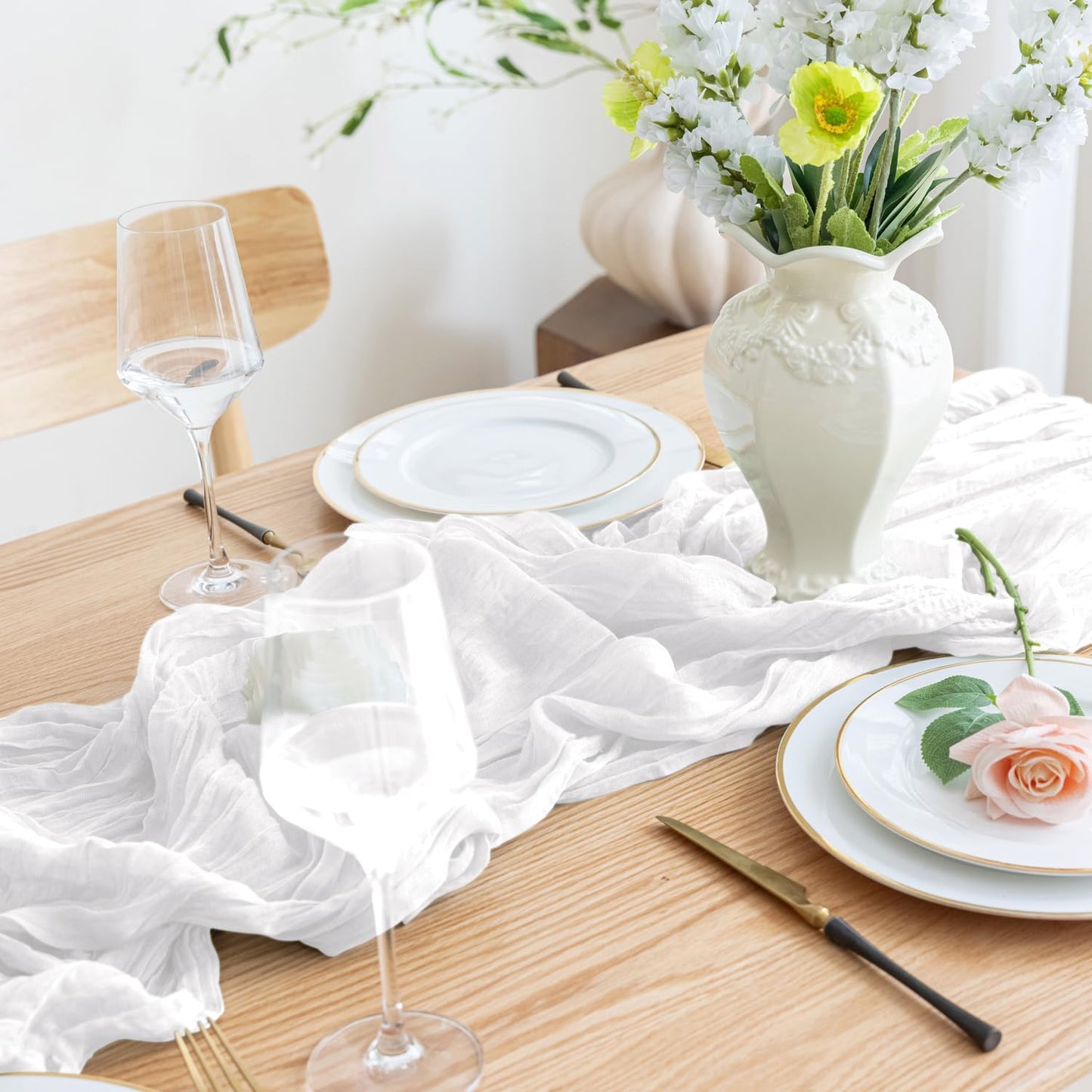 Asee'm 3pcs Cheesecloth Table Runner 120 Inches Long Ivory Boho Gauze Cheese Cloth Runner 10FT Rustic Sheer Table Runners for Christmas Wedding Party Baby Shower Spring Easter Decoration