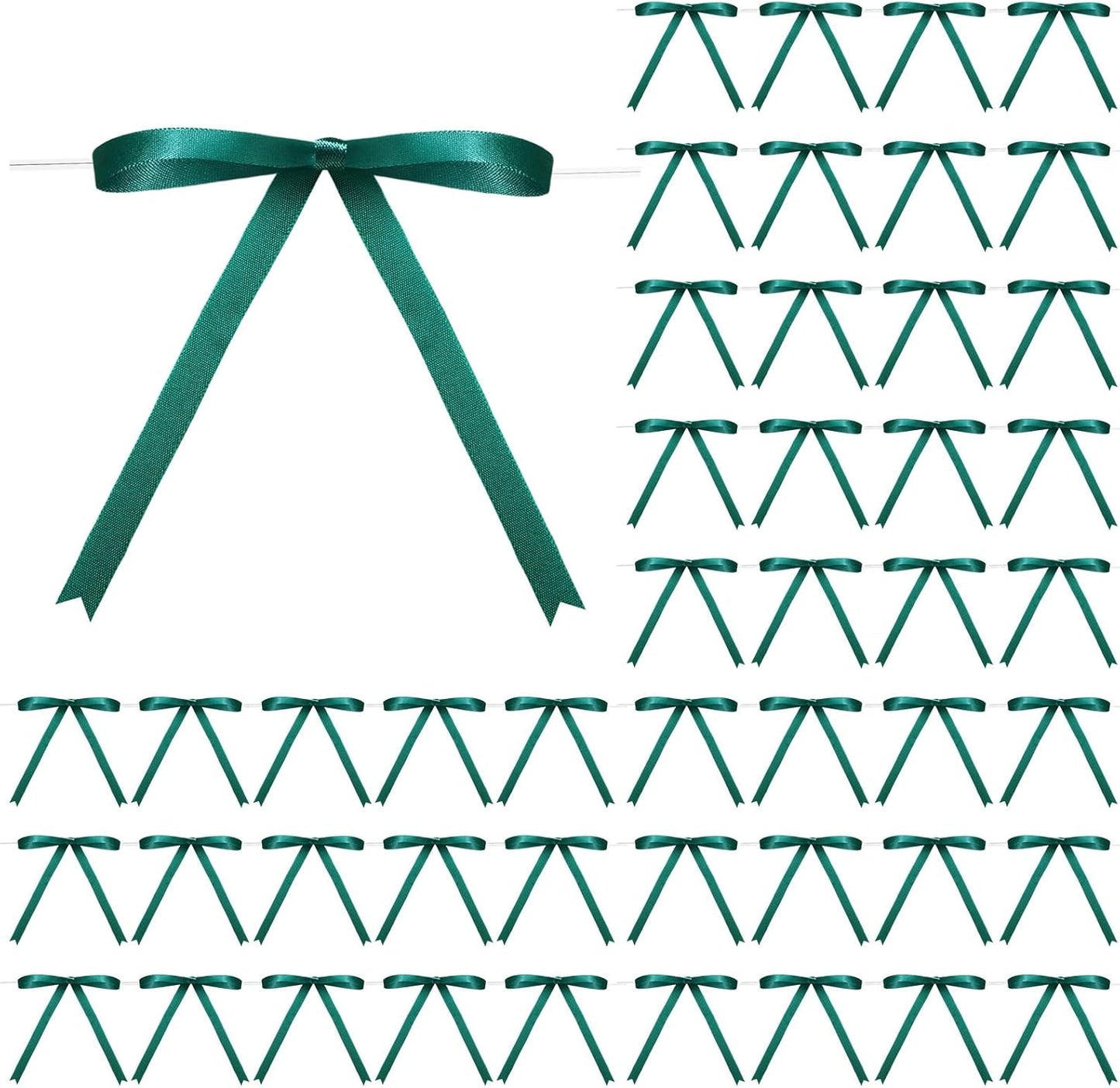 Riceshoot 100 Pcs Twist Tie Bows Bulk 5x7 Inch Satin Ribbon Bows for Gift Wrapping Cake Treat Bags Craft DIY Gift Wedding Baby Shower Birthday Party (Green)