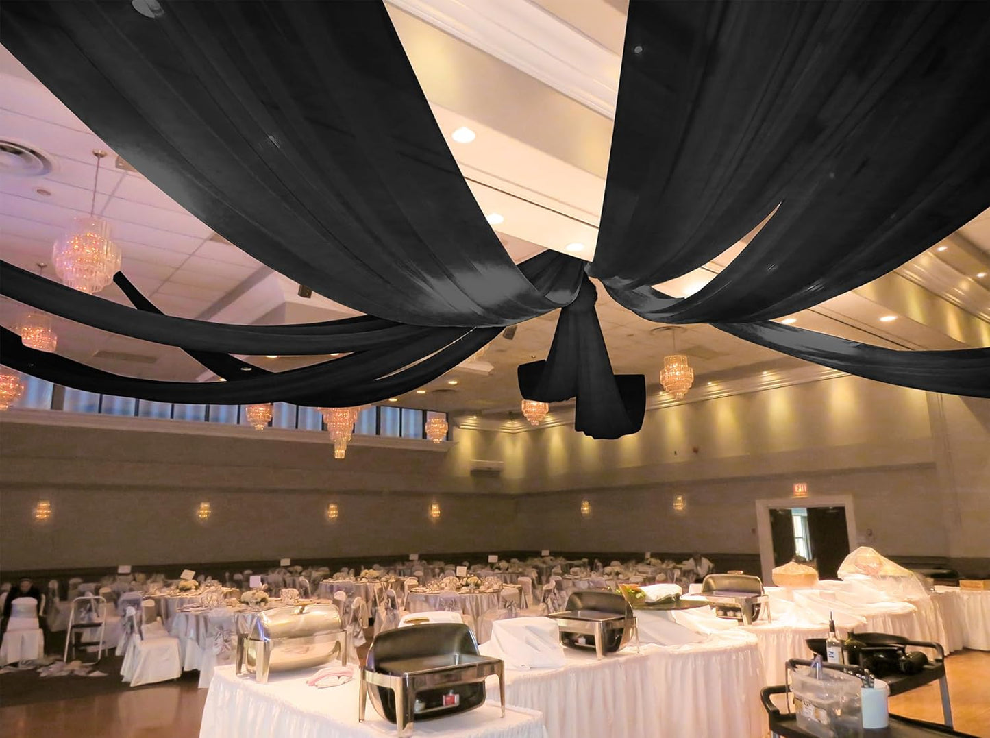 6 Panels Black Ceiling Drapes for Wedding 5ftx40ft Ceiling Drapes Wedding Arch Draping Fabric Cheesecloth Sheer Curtain Romantic Ceiling Decorations for Weddings Party Banquet Ceremony Stage