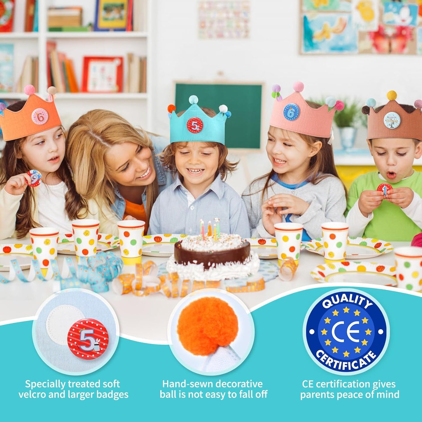 Reusable Birthday Crown with Numbers,Kids Birthday Hat Fabric Crown Pertain Kids Boy Toddler Girl Baby Bday Hats