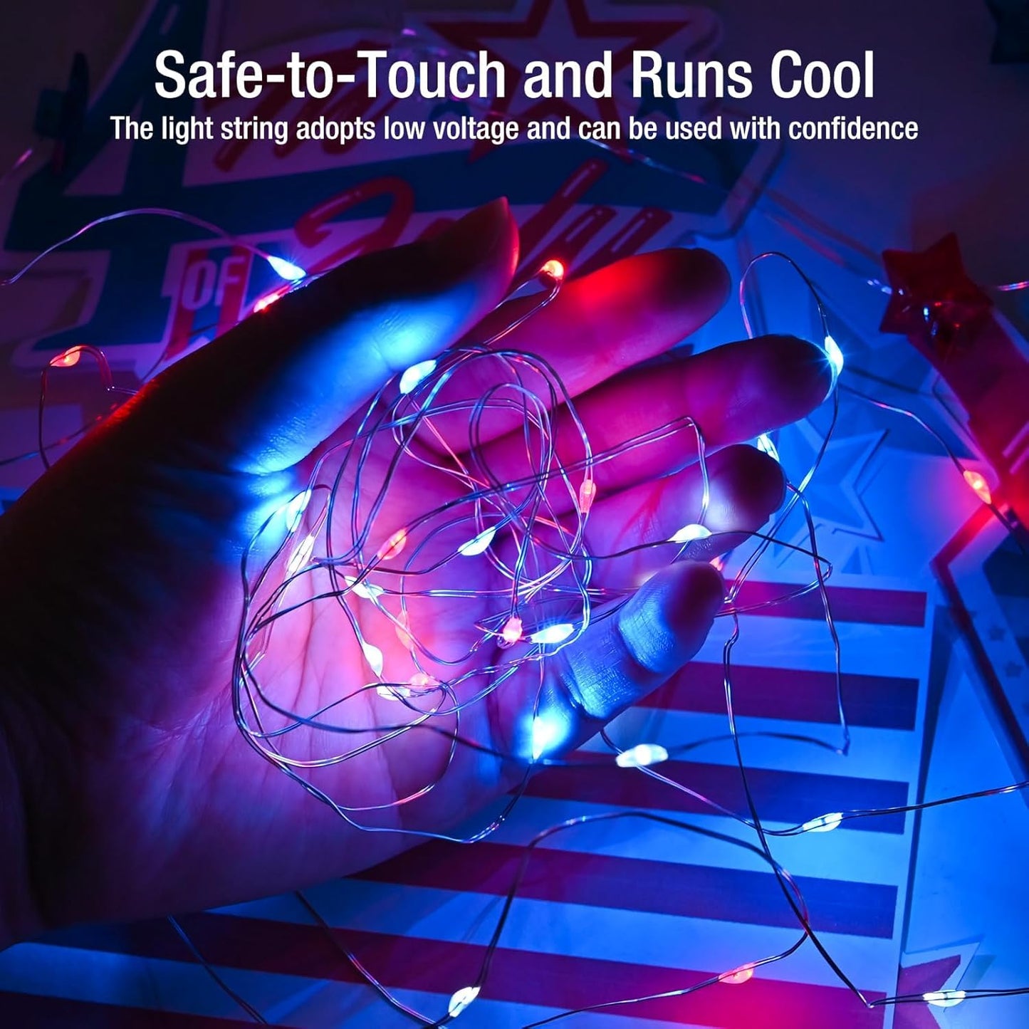 4th of July Decorations - 6 Pack Red White Blue Fairy Lights Battery Operated, 7ft 20 Led Twinkle Lights 3 Modes, Waterproof Bulk Mini String Light for Independence Day Patriotic Decorations