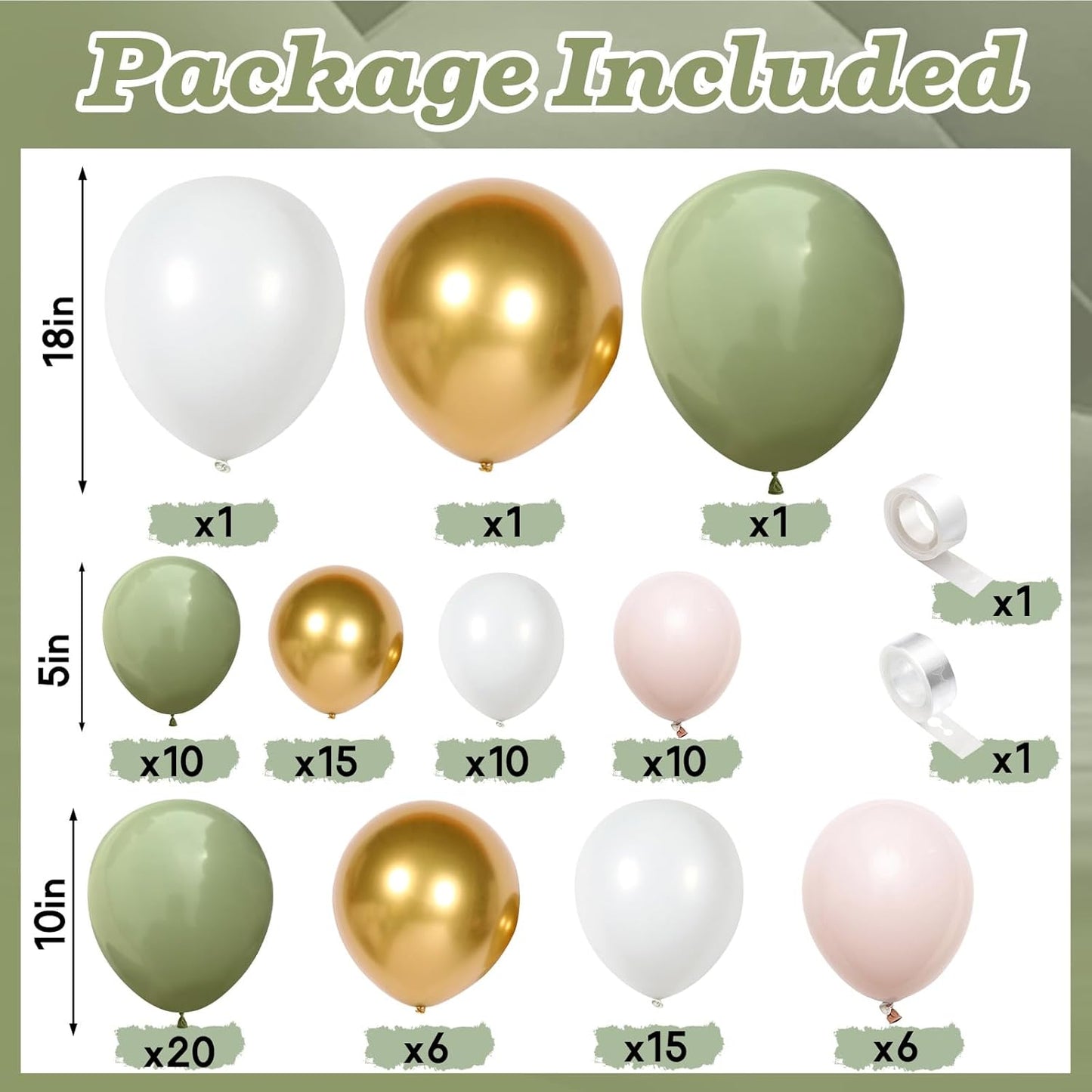 Sage Green Balloon Arch Kit 97Pcs Avocado Green Gold Balloons Garland Kit with Double Stuffed Balloons Neutral Nude Beige Cream White Birthday Party Balloons for Bridal Baby Shower Wedding Decorations