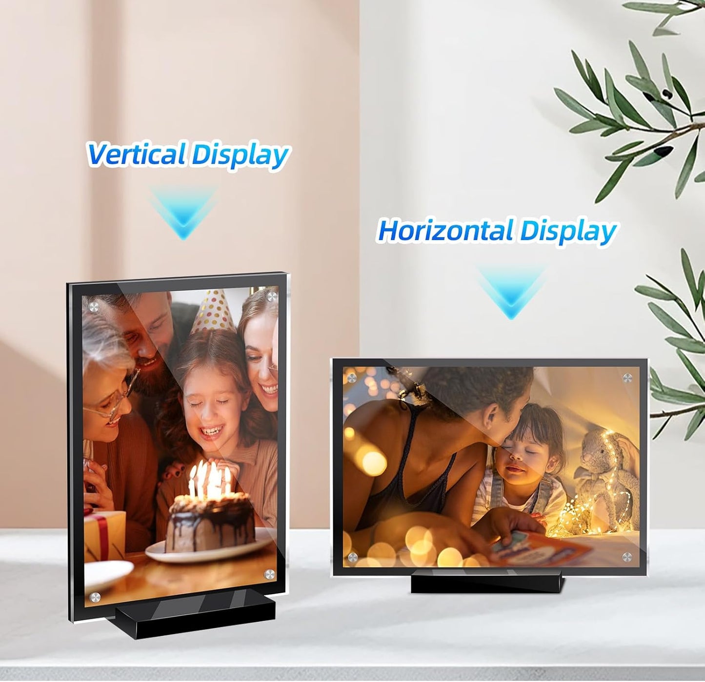 5 Pack Acrylic Magnetic Picture Frame 5x7, Clear Frame for Horizontal Vertical Tabletop Display, Black Photo Frame Magnets for Fridge