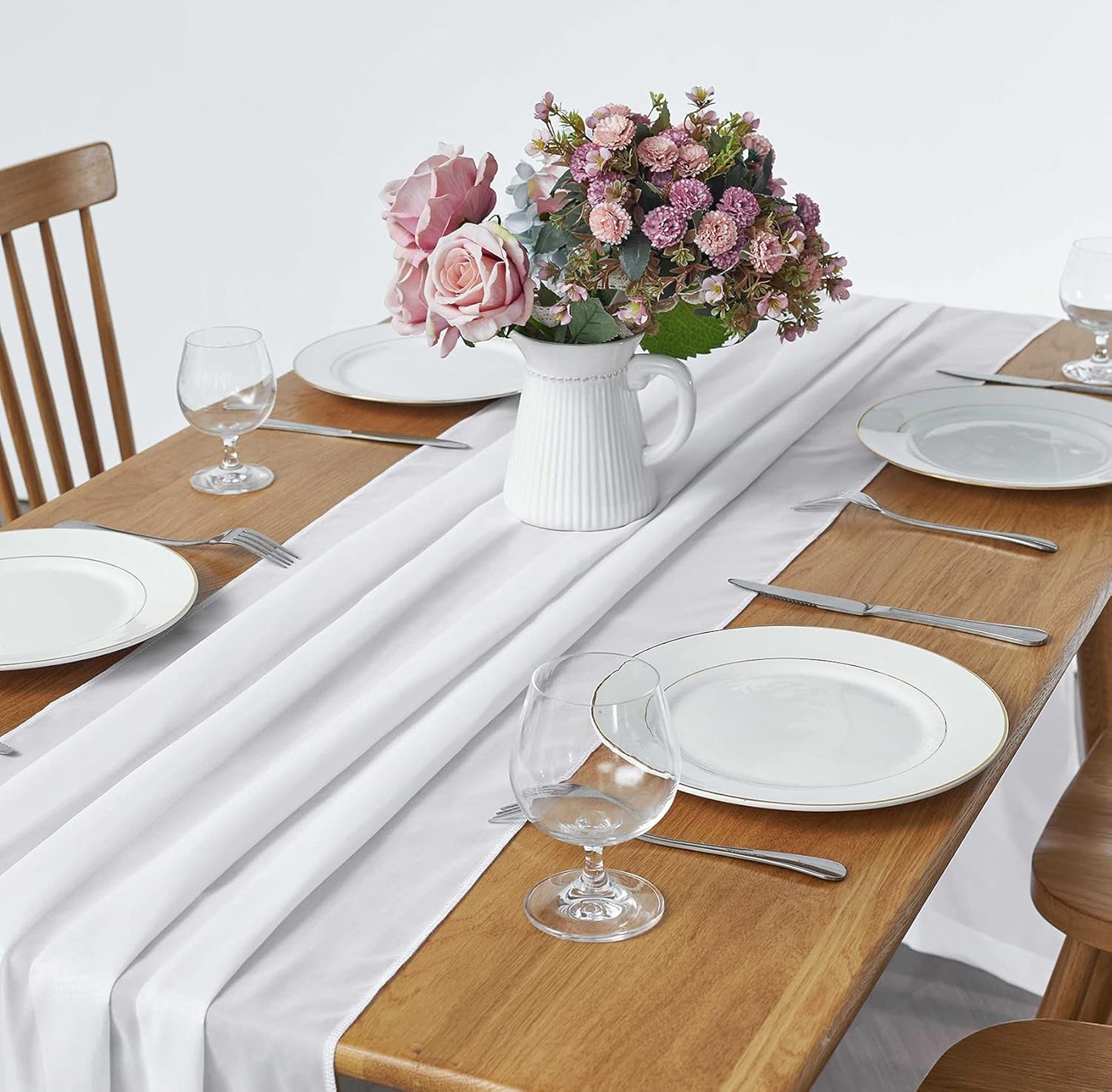 2 Pack 10Ft White Chiffon Table Runner Sheer 29x120 Inch for Romantic Wedding Decor Bridal & Baby Shower Birthday Rustic Party Decoration