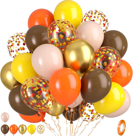 Fall Balloons, 50pcs Orange and Gold Balloons, Orange Brown Yellow Balloon, Gold Red Confetti Balloon for Birthday Baby Shower Thanksgiving Fall Theme Party Wedding Bridal Shower Bachelorette Decor
