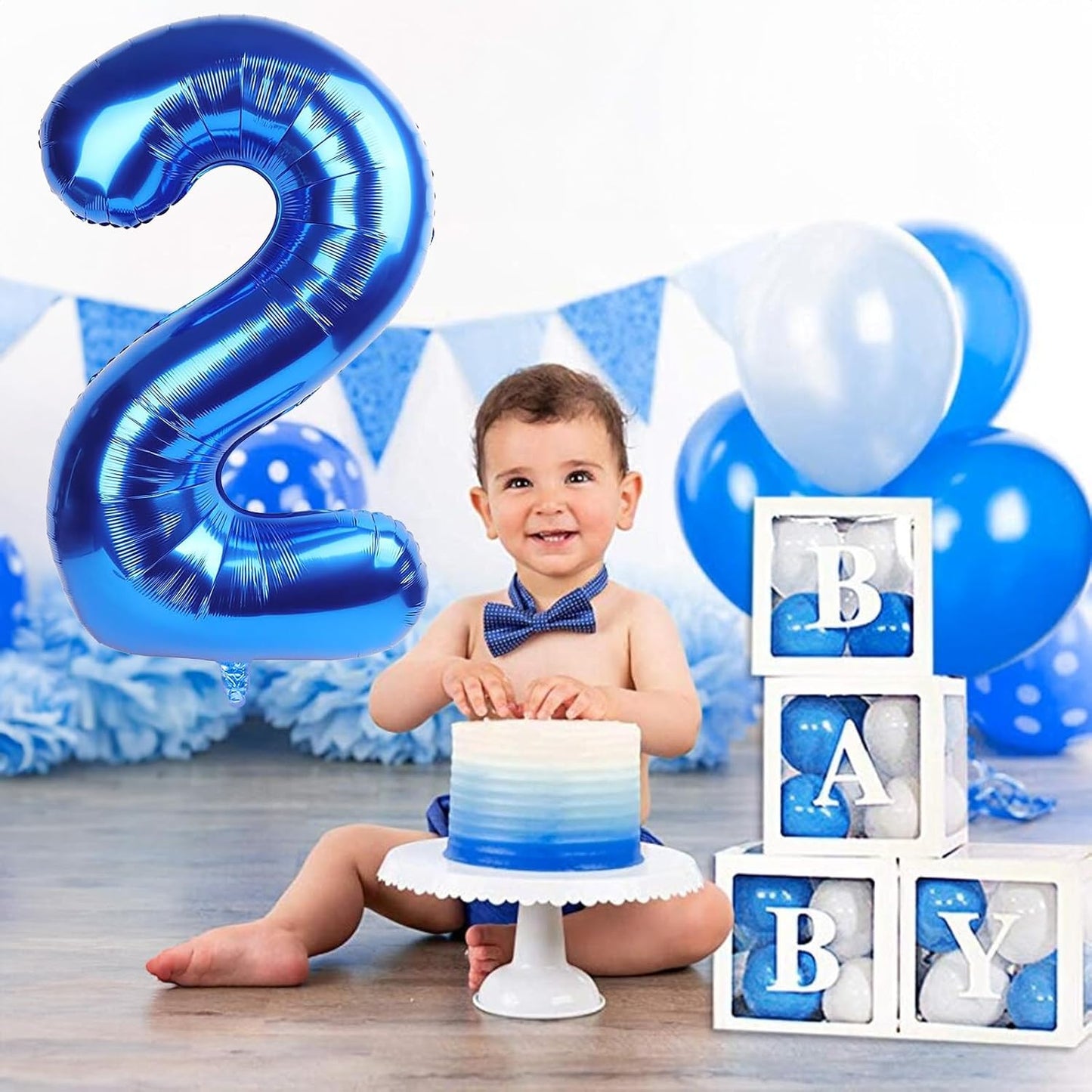 40 Inch Balloon Number 2 Navy Blue, Large Foil Dark Royal Blue Number Balloons Set 0-9, Self Inflating Digital 2 Helium Balloons for Boys 2nd Birthday Anniversary Baby Shower Party Decorations