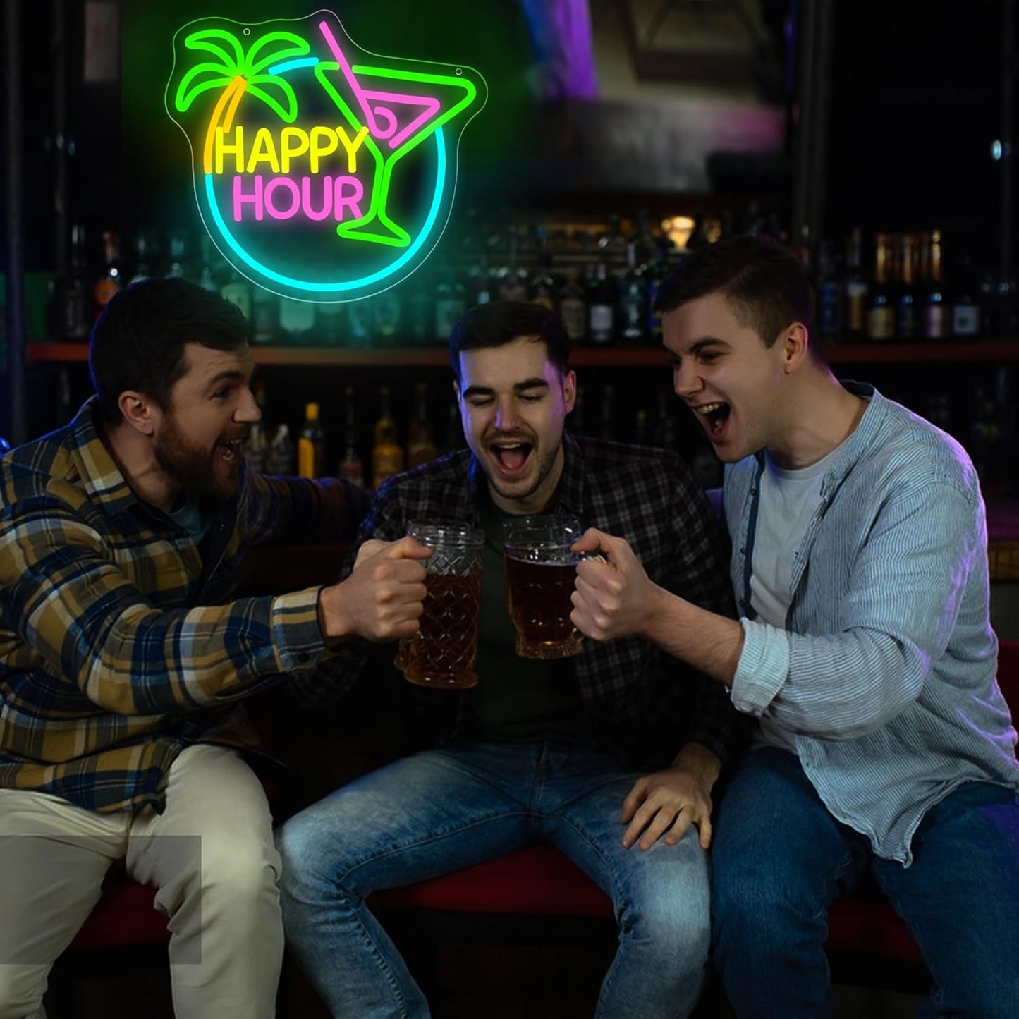 Happy Hour Neon Sign for Wall Decor Dimmable Cocktail Neon Light for Man Cave Bedroom Bar Sign for Home Bar Beer Store Hotel Party Club Office Birthday Gifts Art Size13.7 * 12.5In(WZCP129)