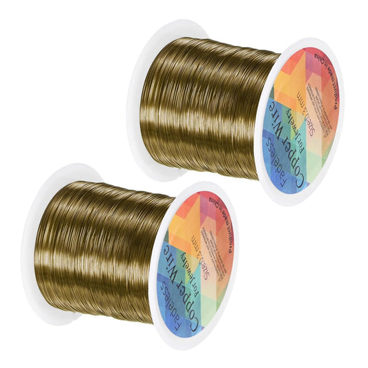 2-Rolls 0.3mm Jewelry Wire, 28 Gauge 328FT Craft Wire Copper Beading Wire for Jewelry Making/Planting/Weaving/DIY Crafting, Soft Metal Wires [100M, Bronze Tone]