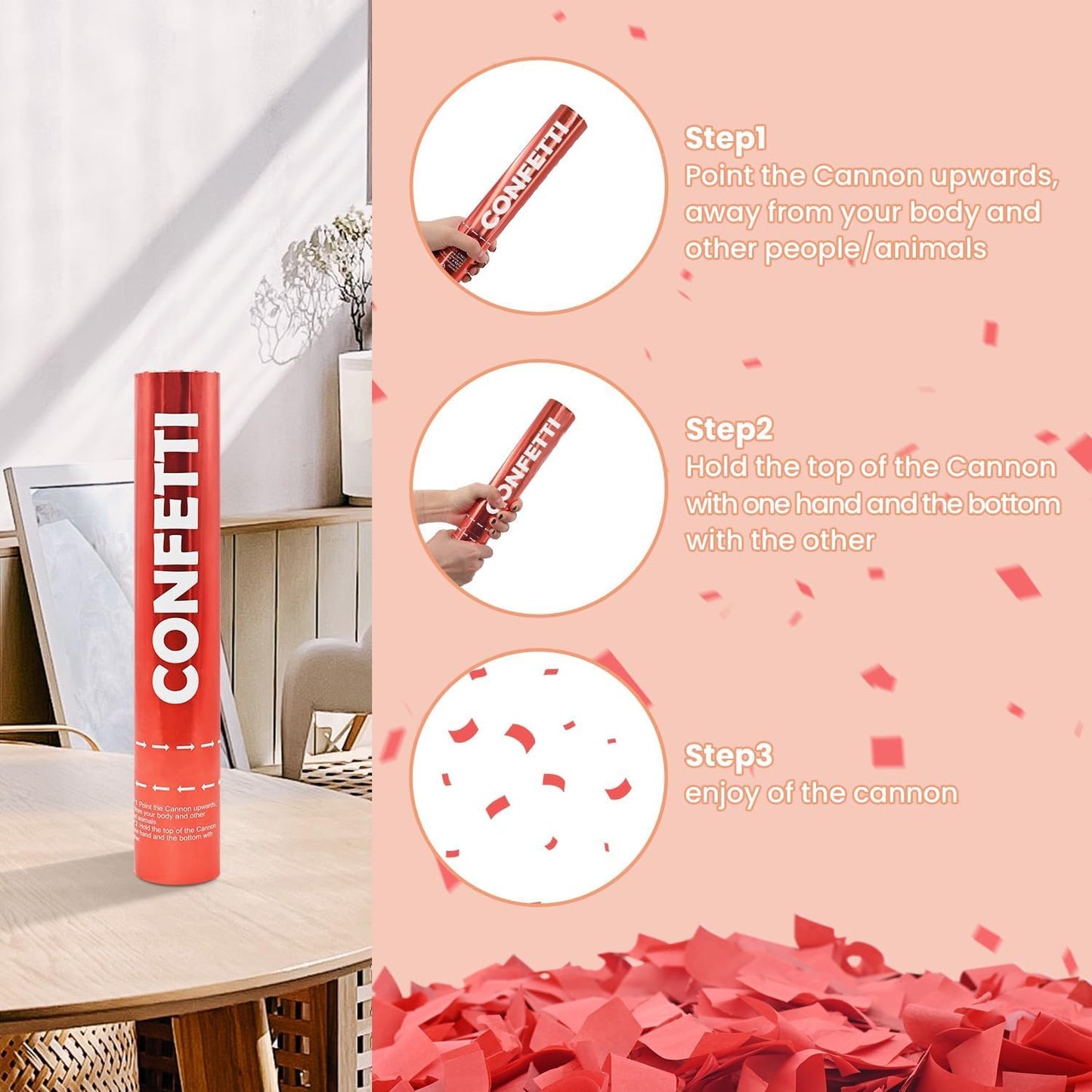 Confetti Cannon Red Biodegradable Confetti Poppers 12Pack Party Poppers Confetti Shooters Red Popper Sticks for Wedding Graduation Engagement Anniversary Bridal Shower Valentines Day Birthday