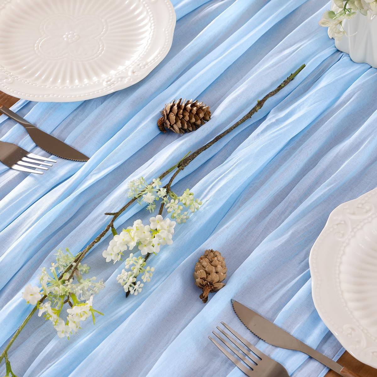 Light Blue Table Runner Cheesecloth Table Runners 4 Pack 14FT Baby Shower Decoration 160 Inches Fall Table Decor Dining Room Centerpiece Wedding Boho Baby Shower Birthday