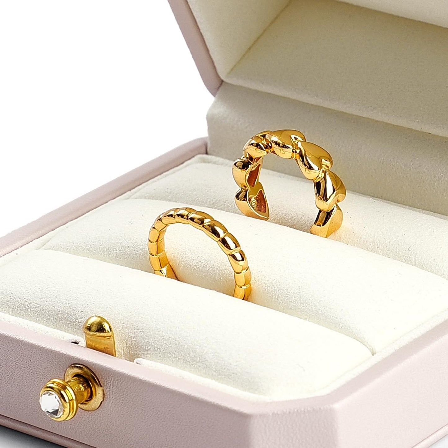 Oirlv Premium Leather Double Ring Box for Wedding Ceremony Engagement Couple Rings Holder Jewelry Gift Box(Pink,Double)