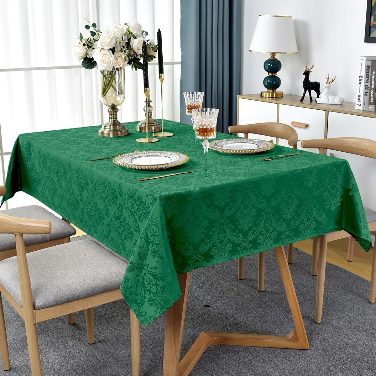 Jacquard Tablecloth Rectangle 60 x 120 Inch, Spill Proof Wrinkle Free Polyester Table Cloth, Durable Fabric Damask Table Cover for Dinning, Holiday, Party, Winter, Green