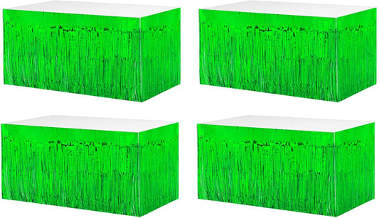 4 Pack 29x108 Inch Metallic Foil Fringe Tinsel Table Skirts for Rectangle Tables Streamer Curtains Backdrop for Wedding, Birthday, Parade Floats, Christmas, Halloween Party Decoration(Green)