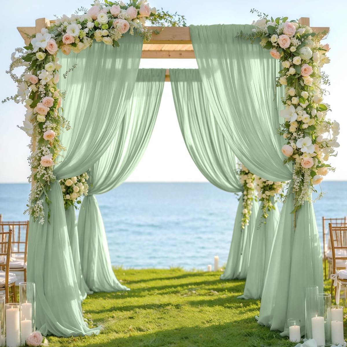 Sage Green Wedding Arch Draping Fabric 1 Panel 29" × 20FT Sheer Drapes Outdoor Curtain for Wedding Ceremony Baby Bridal Shower Arch Ceiling Backdrop Decor