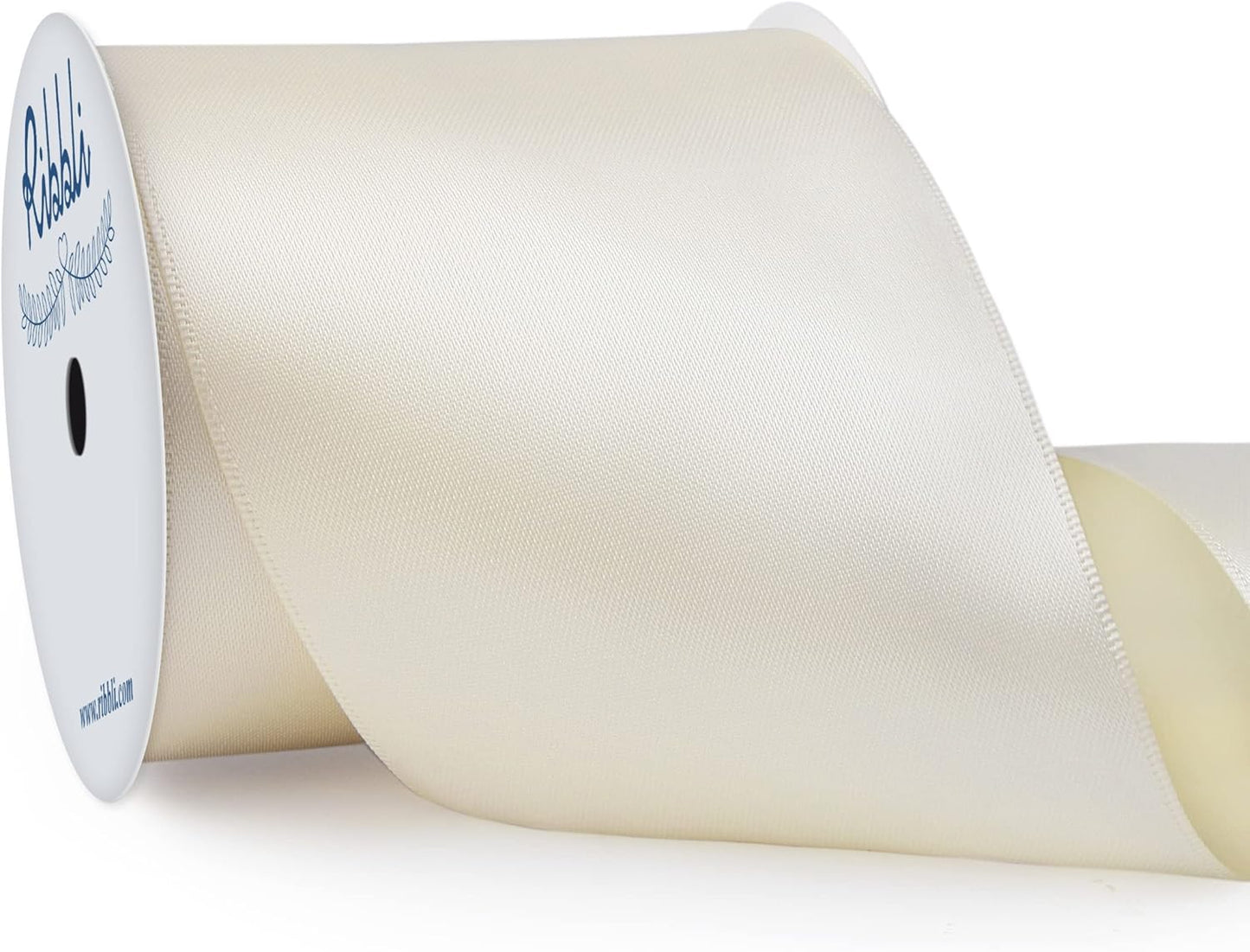 Ribbli Ivory Double Faced Satin Ribbon, 3” x Continuous 10 Yards,Use for Bows Bouquet,Gift Wrapping,Floral Arrangement,Wedding Decoration