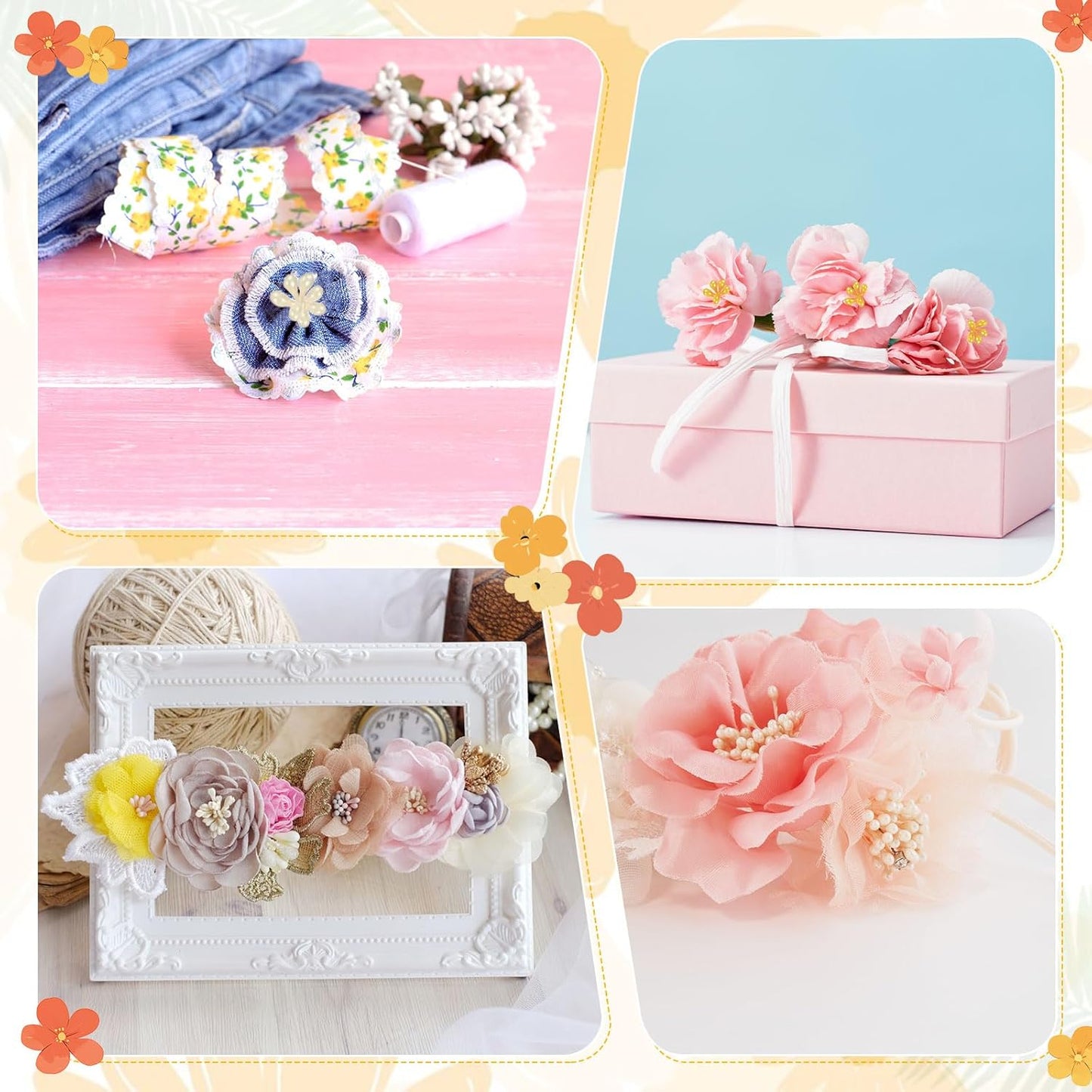 900-Pack Flower Stamens for Crafts, 5mm Double Heads Artificial Pearl Floral Pistil Mini Flower Pollens Stamens for DIY Making/Scrapbook Decoration [Orange and 5 Colors]