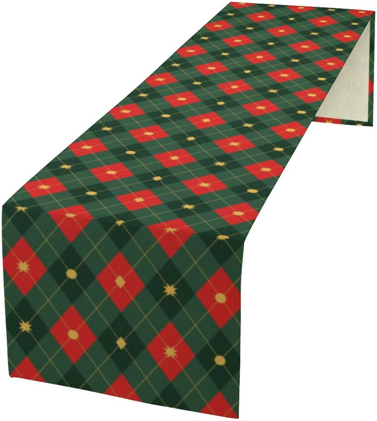 Christmas Table Runner,Green Red Xmas Plaid Table Cloth Kitchen Dining Table Decoration for Home Party Decor 13x70 Inch