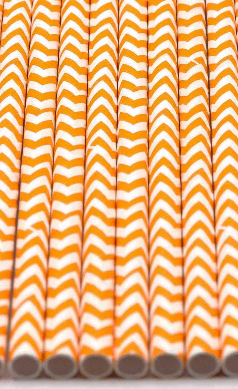 Pack of 150 Orange Chevron Biodegradable 4-Ply Paper Drinking Straws (Compostable, Non-toxic, BPA-free)
