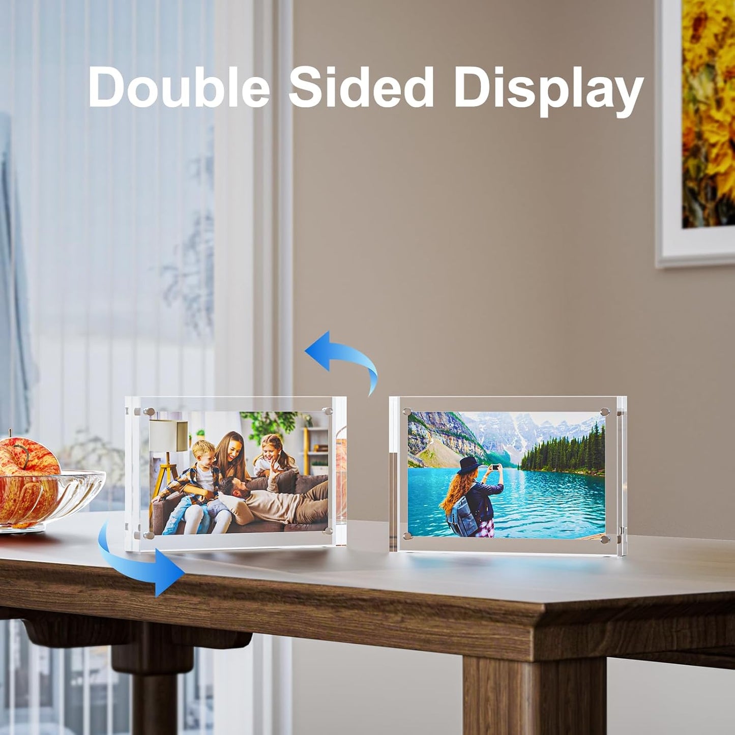 5 Pack 5x7 Acrylic Picture Frames - 20% Thicker Double Sided Magnetic Frame with UV Protection - Freestanding Clear Frameless Display for Tabletops - Modern Photo Frame Set for Home & Office Decor