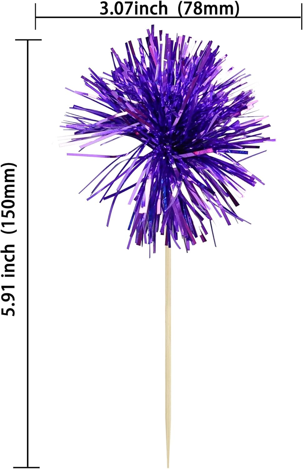 Ephlyn 30Pcs Foil Firework Cupcake Toppers Party Birthday Cake Toppers Supplies Sparkle Tinsel Cocktail Fruit Toothpick for Birthday Wedding Graduation Party Supplies Purple