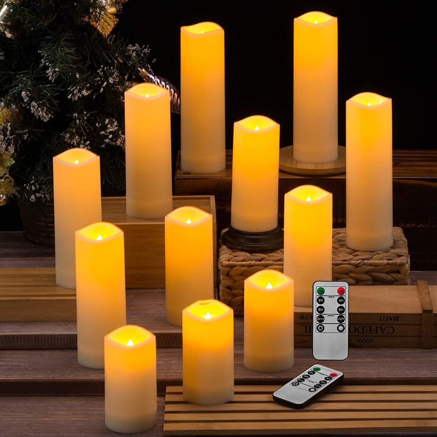 12 Pack Flameless Candles Battery Operated Waterproof Led Candles (D:2.2" X H:4" 5" 6" 7") Candles with 2 Remotes Contro for Wedding, Party, Birthday