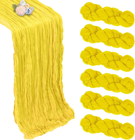 6 Pack Lemon Yellow Fall Table Runner 10ft Boho Gauze Fabric Cheesecloth Thanksgiving Table Runner 35 x 120 Inch Rustic Sheer Runner for Wedding Decor Baby Shower Party Table Centerpiece Decorations
