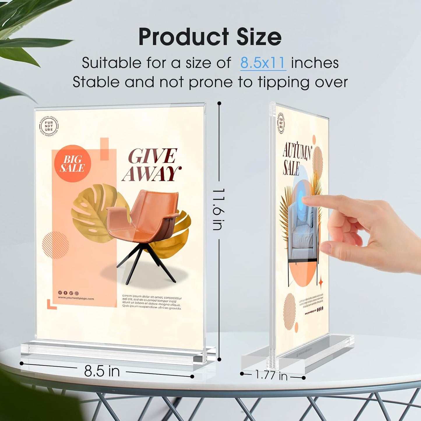 MaxGear Acrylic Sign Holder 8.5 X 11 Inches 6 Pack, Double Sided Plastic Display Stands Table Top Acrylic Frame, Clear Paper Holder Menu Flyer Stand for Stores, Restaurants, Hotels, Office