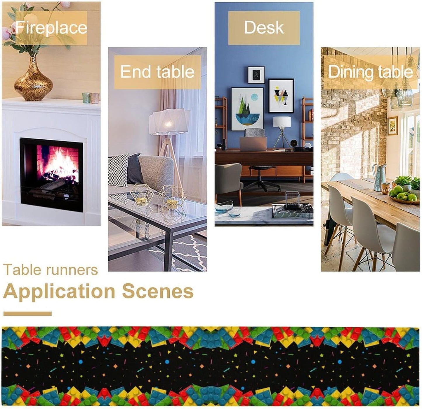 Building Blocks Colorful Blocks Table Runner for Kids Teens Bedroom Living Room Kitchen Birthday Party Decor - 13x36 Inch