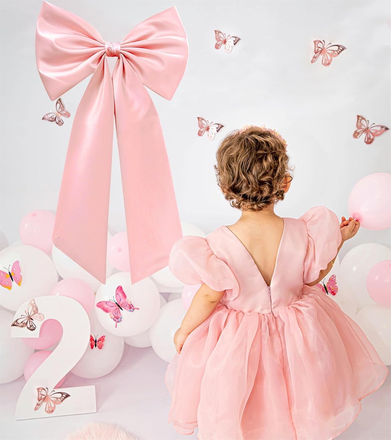 Large Pink Bow for Decorations Big Pink Ribbon Bows Banner Décor Large Bow Wall Hanging Decor for Baby Shower Bow Themed Wedding Party Coquette Birthday Decorations