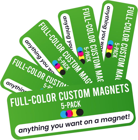 Magnet Me Up Custom 8x3 Inch Rectangle Magnet, 5 Pack, Customizable for Businesses, Personal Use, Choose Your Text, Upload Image, Magnetic Vinyl for Car and Any Magnetic Surface, Crafted in USA